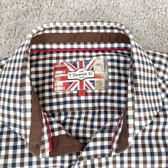 7 Downie St Plaid Brown Checkered Button Shirt - Picture 5 of 15